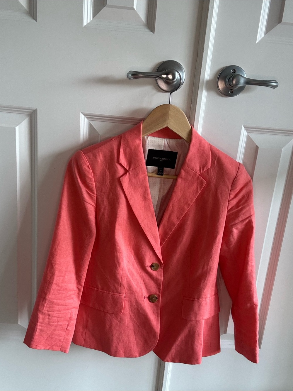 Banana Republic Linen Coral Blazer with Notch Lapel